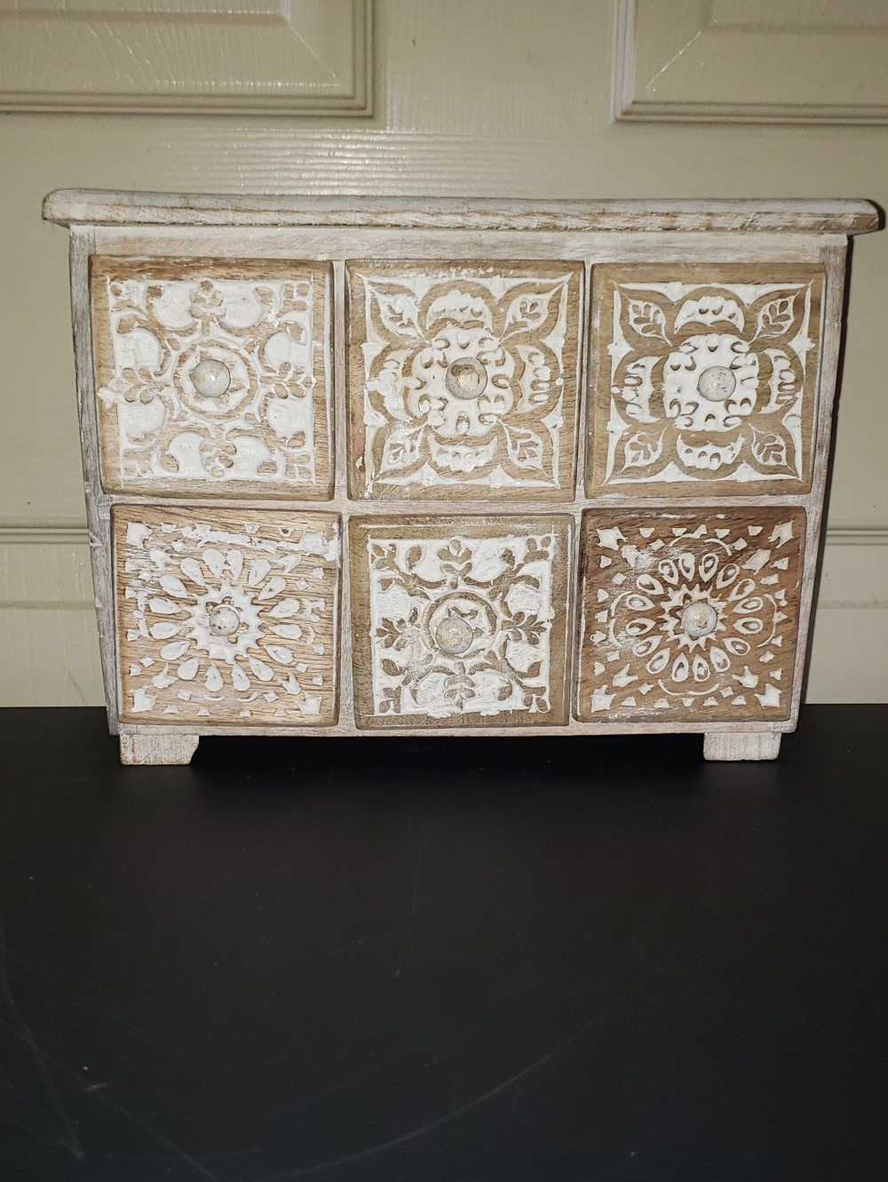 Vintage Carved Wood Chest Organizer Cabinet Jewelry Trinklet Rare Vtg Box